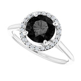 Round Black Onyx Halo Ring with Diamond Accents in Gold