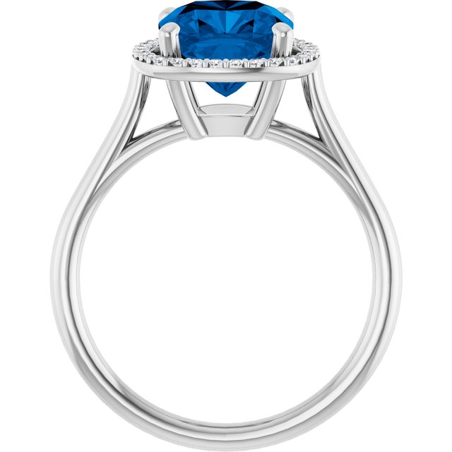Cushion Lab-Grown Blue Sapphire & Diamond Halo Ring in White Gold
