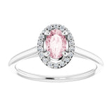 Oval Pink Mandganite Halo Ring with Diamond Accents in Gold