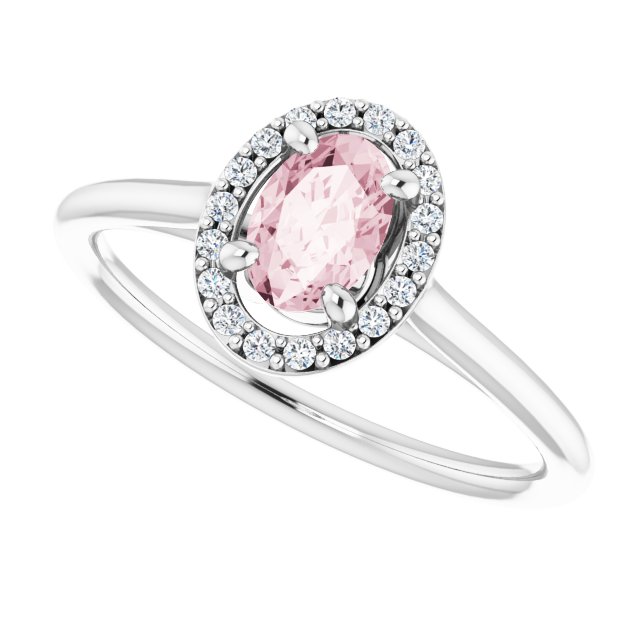 Oval Pink Mandganite Halo Ring with Diamond Accents in Gold