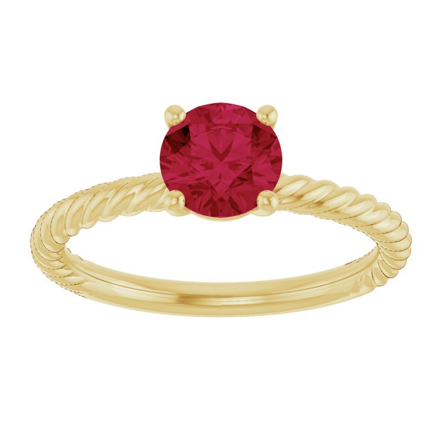 Round Lab-Grown Ruby Solitaire Ring in Gold