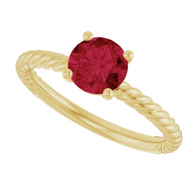 Round Lab-Grown Ruby Solitaire Ring in Gold