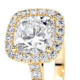 Cushion Cut Lab Grown Diamond Halo Engagement Ring with Pavé Side Stones – IGI Certified