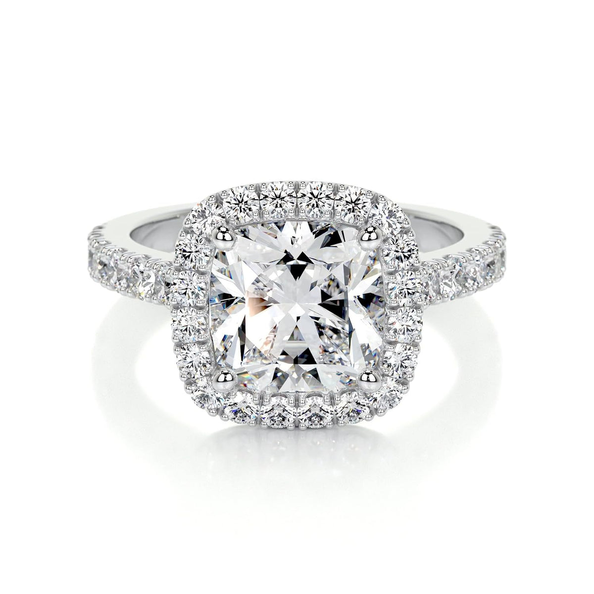 Cushion Cut Lab Grown Diamond Halo Engagement Ring with Pavé Side Stones – IGI Certified
