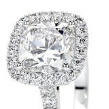 Cushion Cut Lab Grown Diamond Halo Engagement Ring with Pavé Side Stones – IGI Certified
