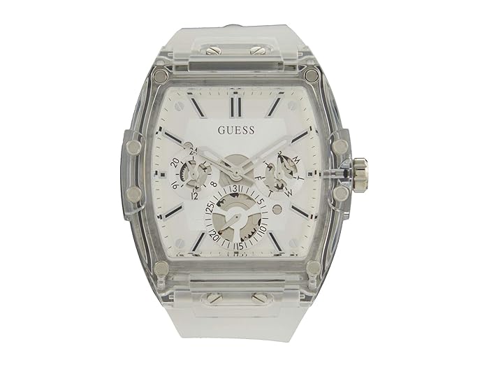 GUESS Men's Watch GW0203G1 – 43mm Transparent Dial, Silver-Tone Silicone Strap