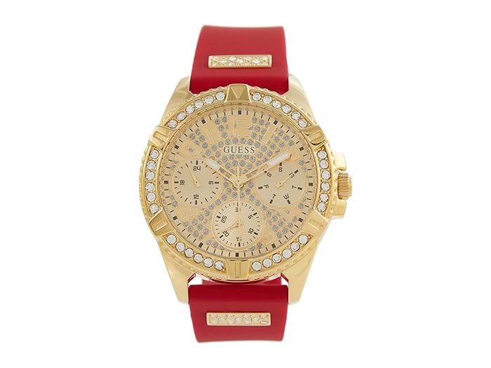 Gold-Tone and Red Multifunction Watch – Oversized Crystal Dial
