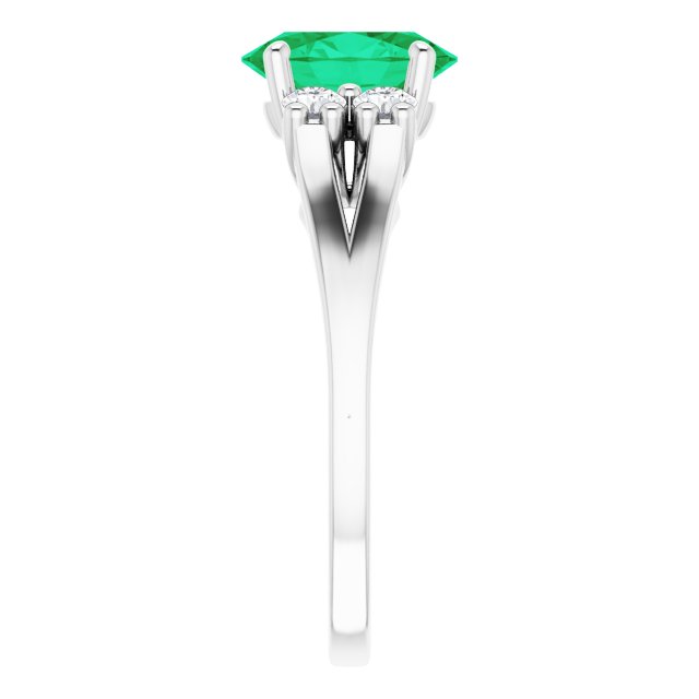 Oval Lab-Grown Emerald & Diamond Accented Ring in White Gold