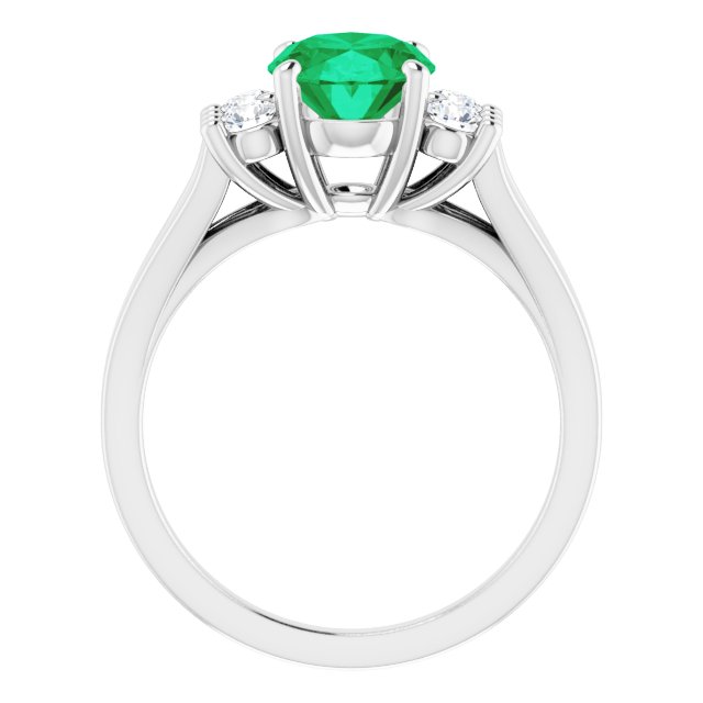 Oval Lab-Grown Emerald & Diamond Accented Ring in White Gold