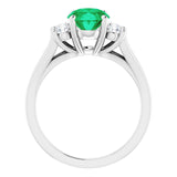 Oval Lab-Grown Emerald & Diamond Accented Ring in White Gold