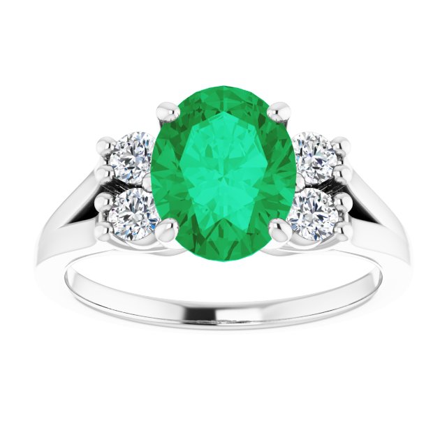 Oval Lab-Grown Emerald & Diamond Accented Ring in White Gold