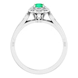 Round Emerald Halo Ring with Diamond Accents in Gold and Platinum