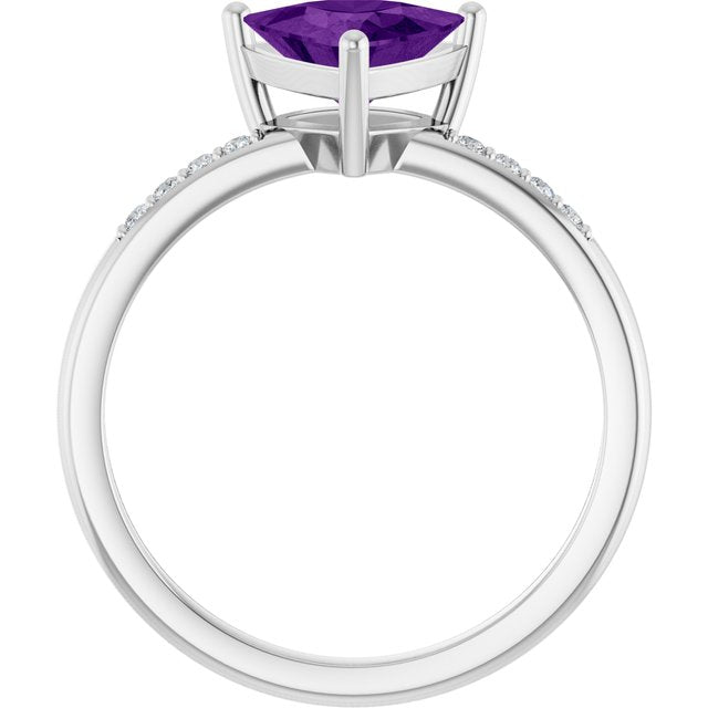Trillion Amethyst & Diamond Accented Ring in Gold and Platinum