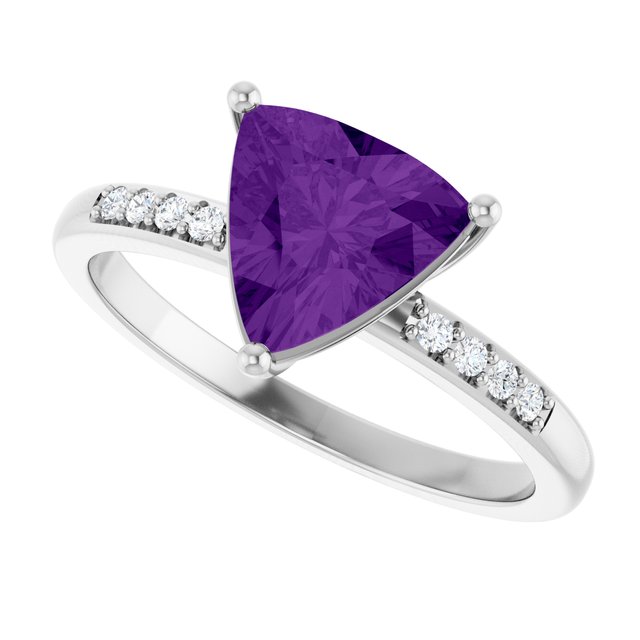 Trillion Amethyst & Diamond Accented Ring in Gold and Platinum
