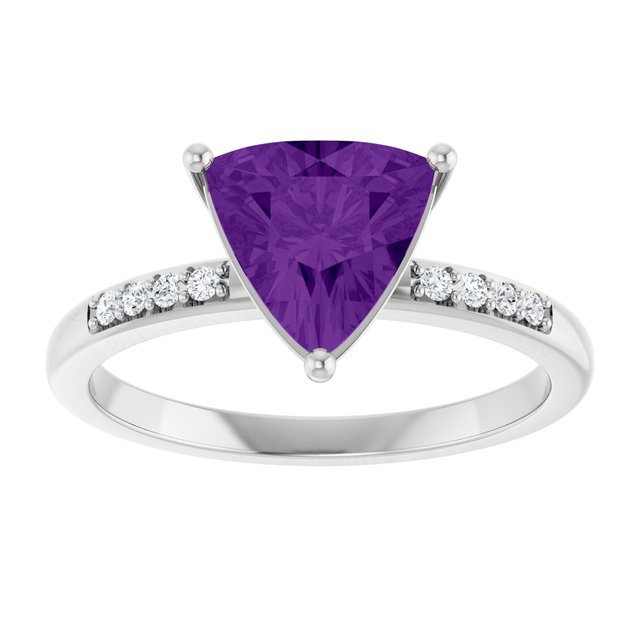 Trillion Amethyst & Diamond Accented Ring in Gold and Platinum