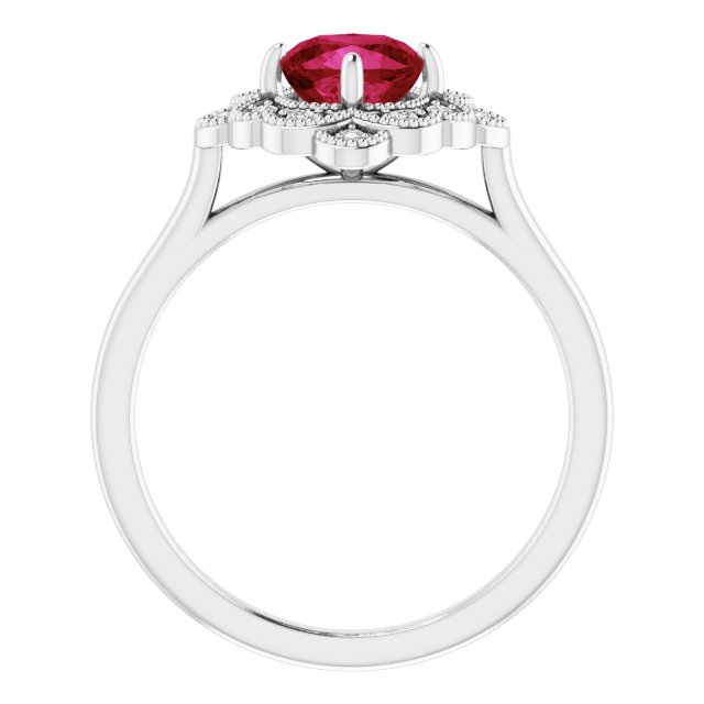 Cushion Lab-Grown Ruby & Diamond Halo Ring in Gold and Platinum