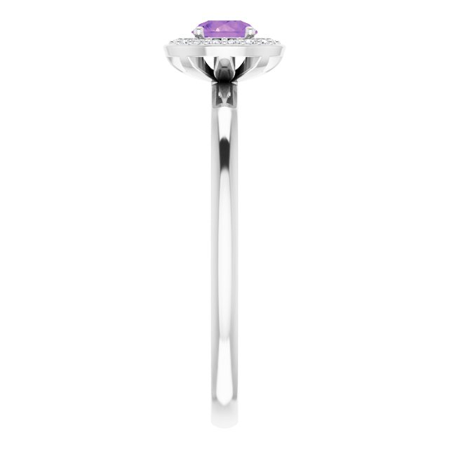 Round Amethyst Halo Ring with Diamond Accents in Gold and Platinum