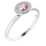 Oval Pink Mandganite & Diamond Halo Ring in Gold and Platinum