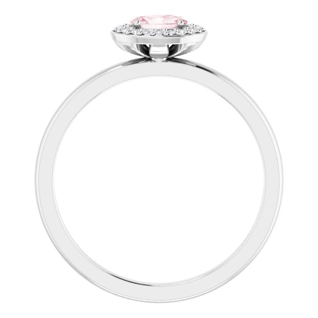 Oval Pink Mandganite & Diamond Halo Ring in Gold and Platinum