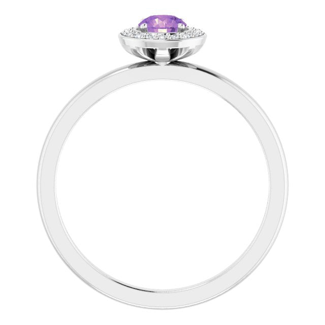 Round Amethyst Halo Ring with Diamond Accents in Gold and Platinum