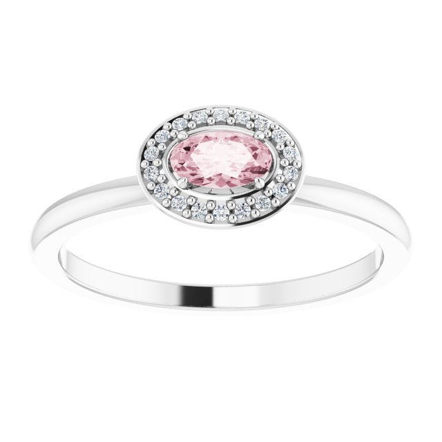 Oval Pink Mandganite & Diamond Halo Ring in Gold and Platinum