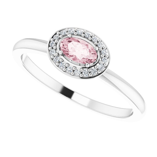 Oval Pink Mandganite & Diamond Halo Ring in Gold and Platinum