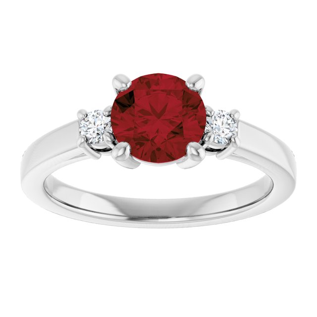 Round Mozambique Garnet Accented Ring with Diamond Accents in Gold