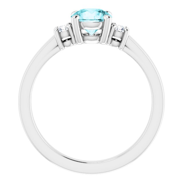 Round Blue Zircon Accented Ring with Diamond Accents in Gold