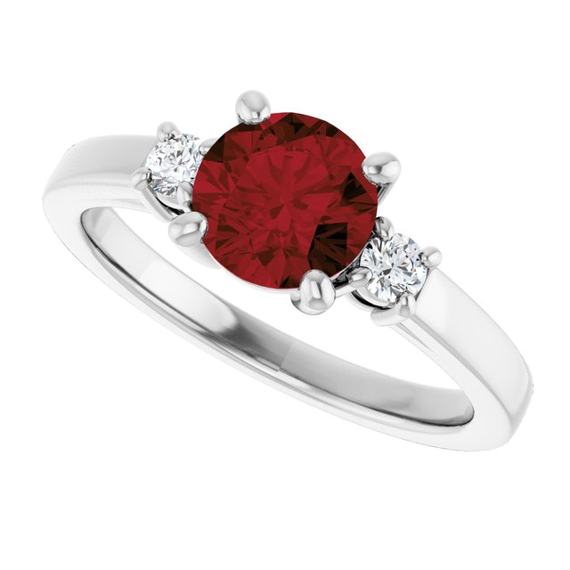 Round Mozambique Garnet Accented Ring with Diamond Accents in Gold