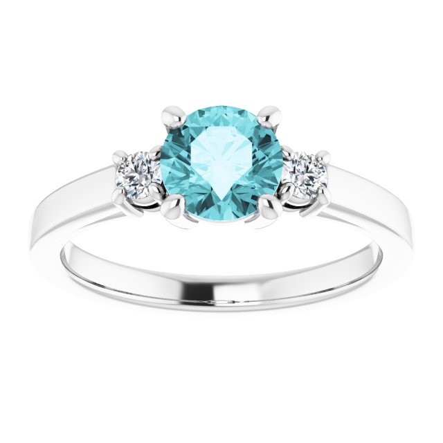 Round Blue Zircon Accented Ring with Diamond Accents in Gold