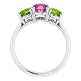 Oval Imitation Pink Tourmaline Three Stone Ring in White Gold