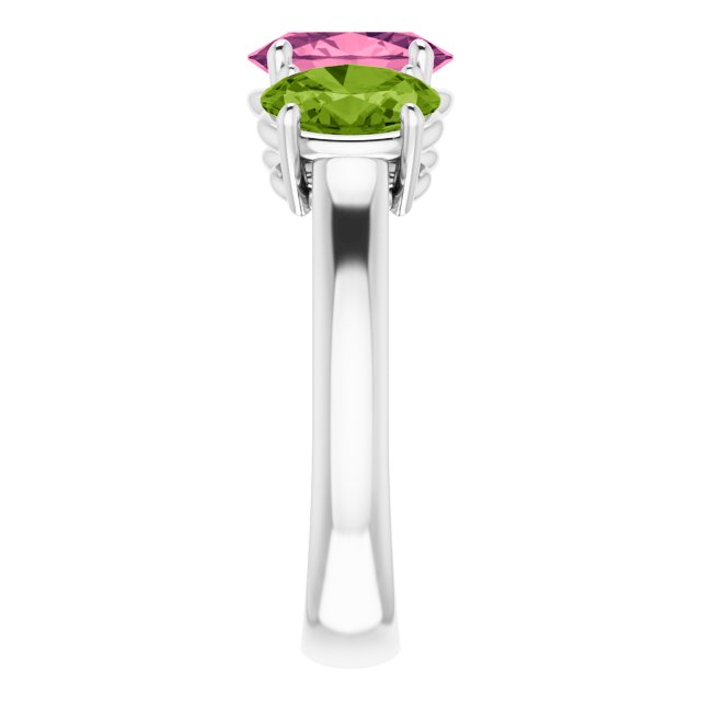Oval Imitation Pink Tourmaline Three Stone Ring in White Gold