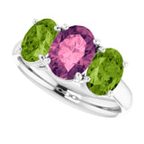 Oval Imitation Pink Tourmaline Three Stone Ring in White Gold