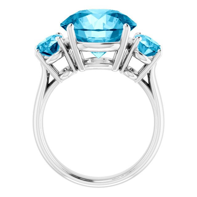 Round Imitation Aquamarine Three Stone Ring in White Gold