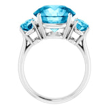 Round Imitation Aquamarine Three Stone Ring in White Gold