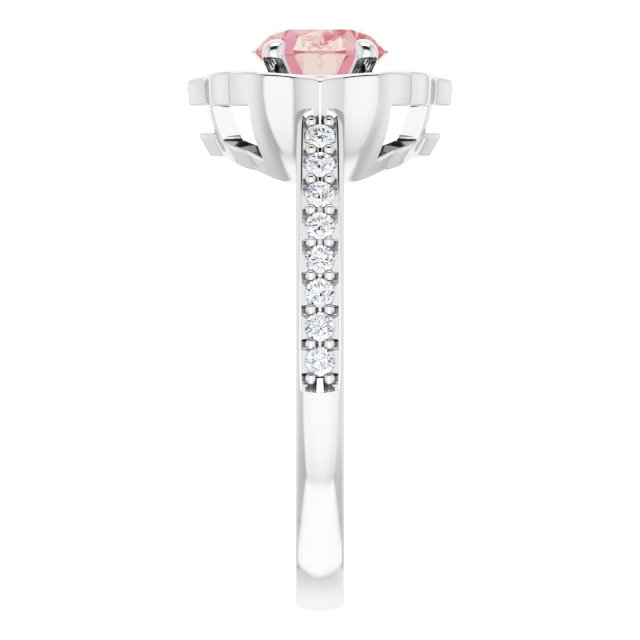 Oval Peach Mandganite & Diamond Halo Ring in Gold and Platinum