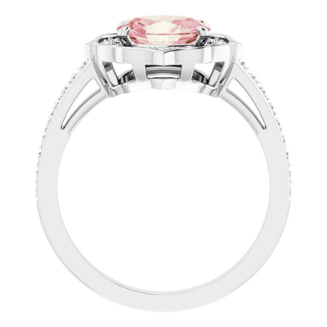 Oval Peach Mandganite & Diamond Halo Ring in Gold and Platinum