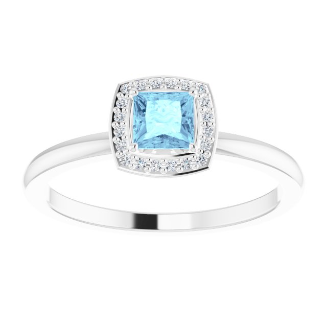 Square Aquamarine & Diamond Halo Ring in Gold and Platinum