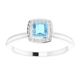 Square Aquamarine & Diamond Halo Ring in Gold and Platinum