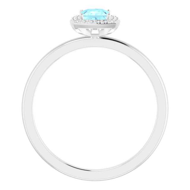 Square Aquamarine & Diamond Halo Ring in Gold and Platinum