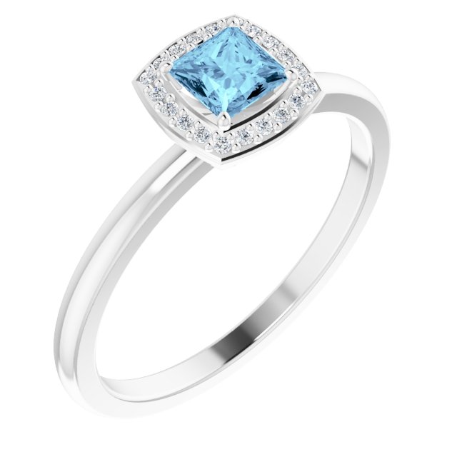 Square Aquamarine & Diamond Halo Ring in Gold and Platinum
