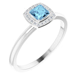 Square Aquamarine & Diamond Halo Ring in Gold and Platinum