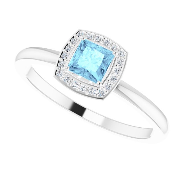 Square Aquamarine & Diamond Halo Ring in Gold and Platinum