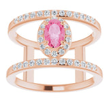 Oval Pink Spinel Halo Ring with Diamond Accents in Rose Gold
