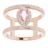 Oval Pink Mandganite Halo Ring with Diamond Accents in Rose Gold