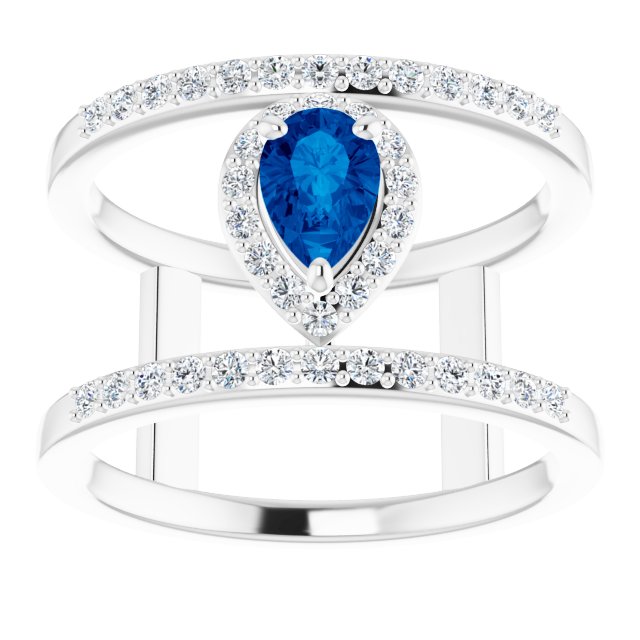 Pear Blue Sapphire & Diamond Halo Ring in Gold and Platinum
