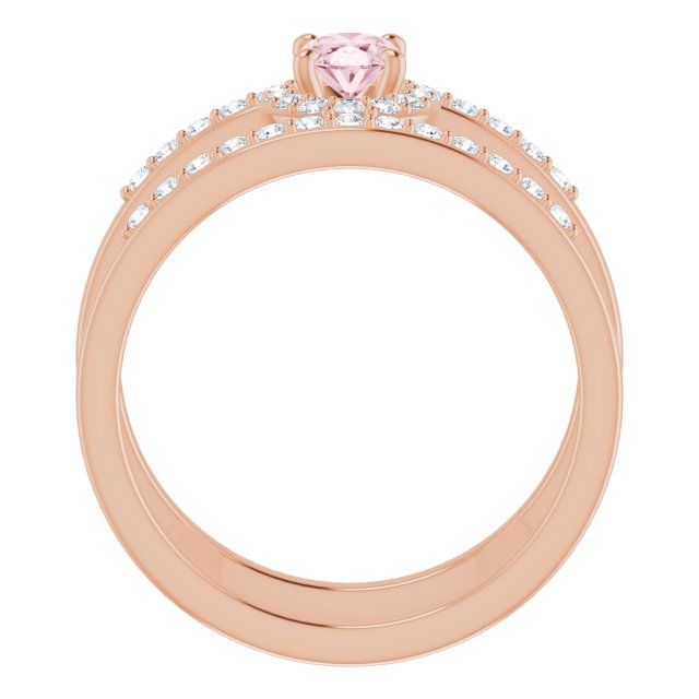 Oval Pink Mandganite Halo Ring with Diamond Accents in Rose Gold