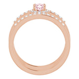 Oval Pink Mandganite Halo Ring with Diamond Accents in Rose Gold