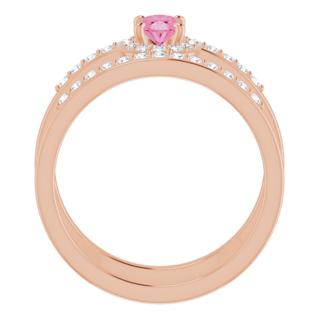 Oval Pink Spinel Halo Ring with Diamond Accents in Rose Gold