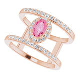 Oval Pink Spinel Halo Ring with Diamond Accents in Rose Gold